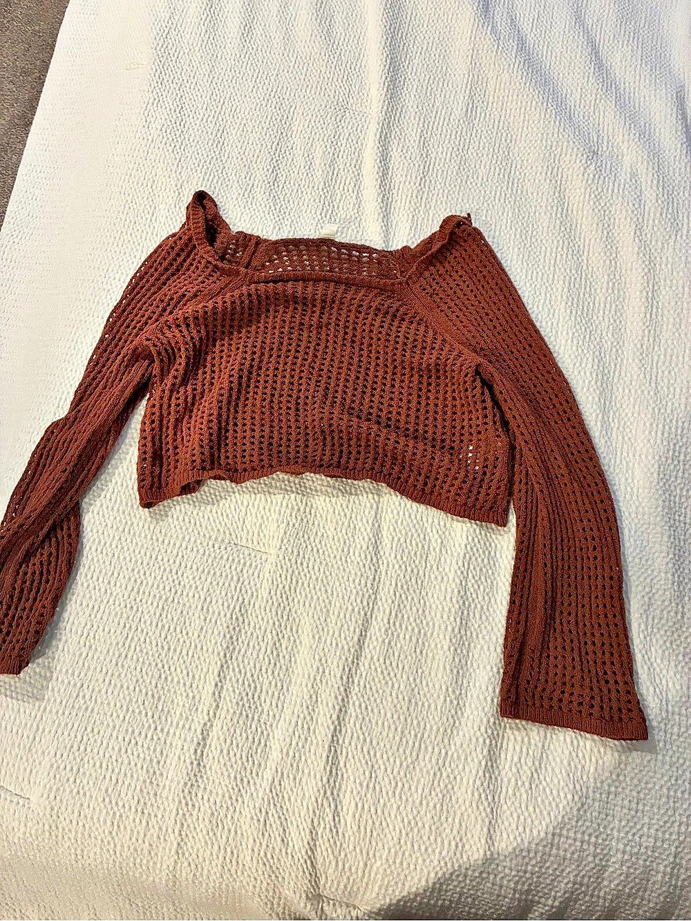 Old Navy Open-Stitch Cropped Bouclé Sweater Brown Medium Like New